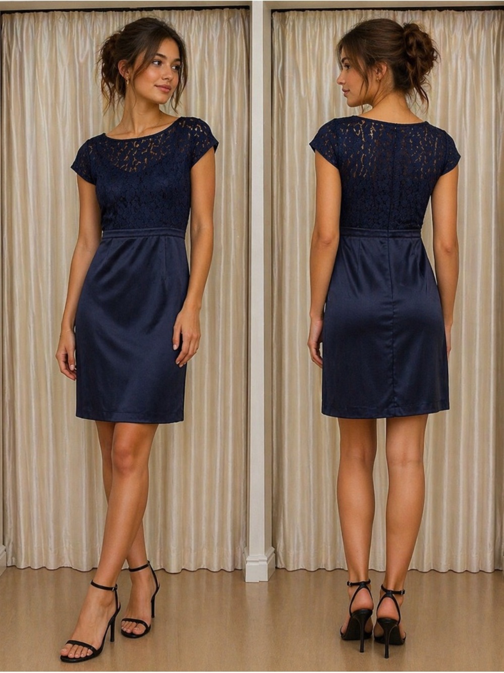 Tevolio Navy Lace-Top Satin Mini Dress